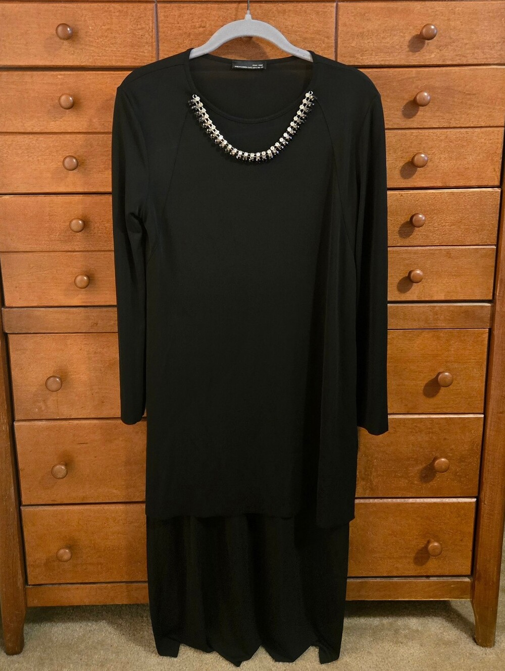 Zara Black High Low Top with Jewel Necklace Detail Sz Small
